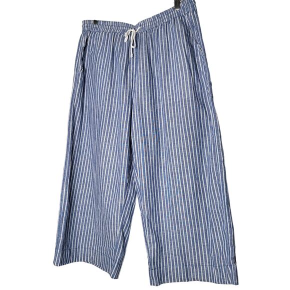 Beach Lunch Lounge Striped Linen Cotton Pants Tie Waist Coastal Cottagecore L - Picture 1 of 12